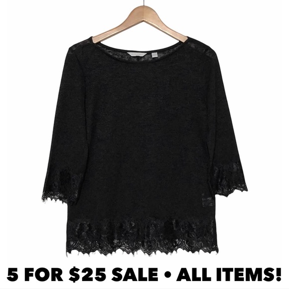 New York & Company Tops - New York & Co Lace Trim Knit Top